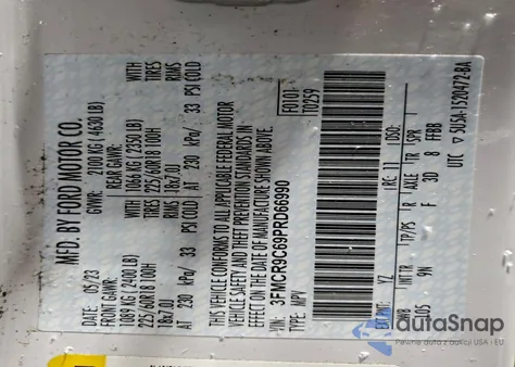 2023 Ford Bronco Sport Outer Banks z USA, uszkodzony, nr VIN 3FMCR9C69PRD66990